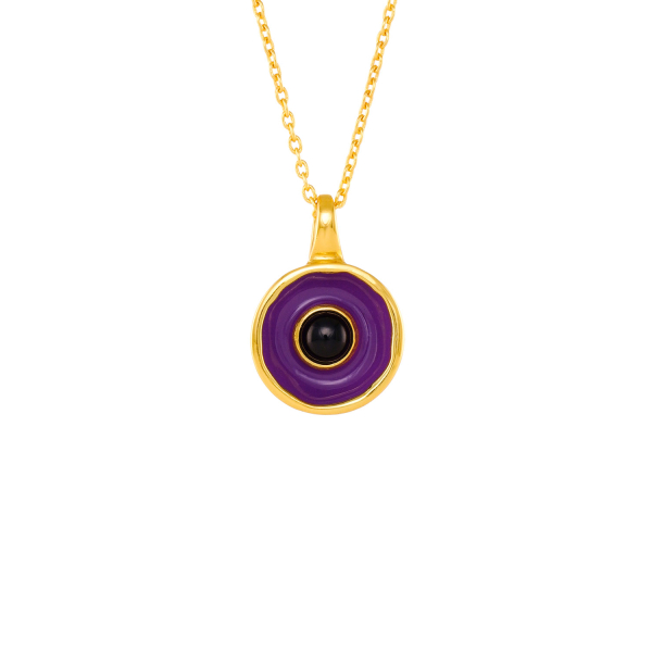 Necklace made from brass, goldplated, enamel, red quarz - Kopie